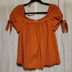 Women's Orange Eyelet Top